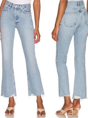 AGOLDE Mid‎ Rise Relaxed Boot Raw Hem Denim Jeans in Curio.